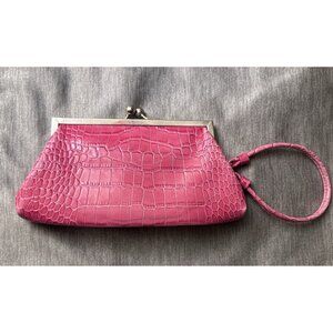 Vintage Clutch Wallet Women's Crocodile Texture Pink Accordion Style Flat Wallet